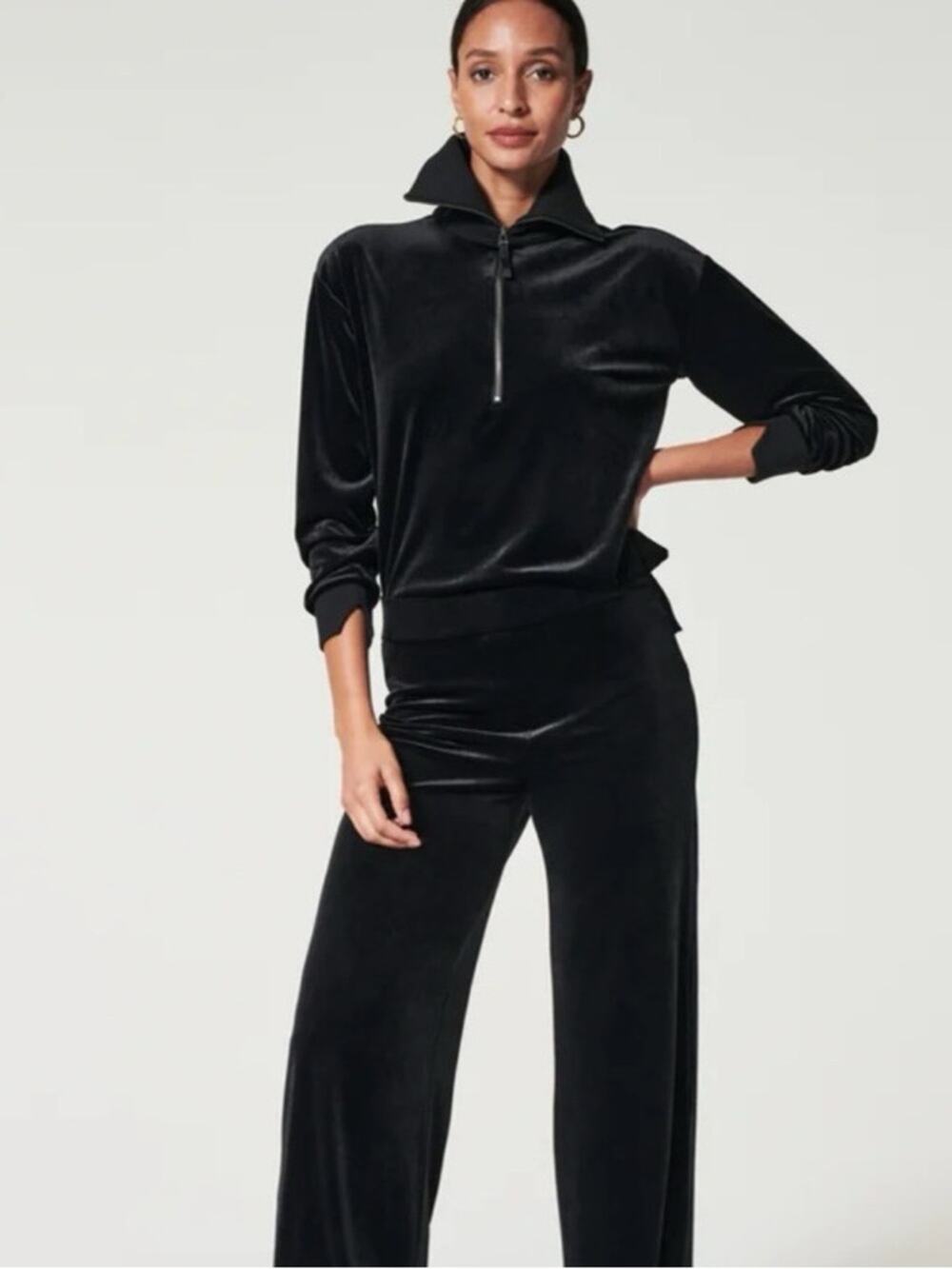 NWT Spanx Velvet Half Zip Pullover Sweatshirt Black Lounge Size Medium